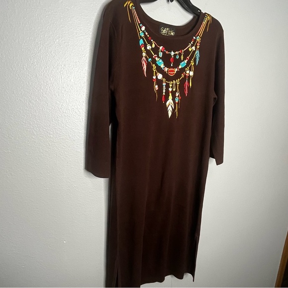 Bob Mackie Wearable Art Dress Women Medium Brown Embroidered Midi Slits NWT - Picture 6 of 9